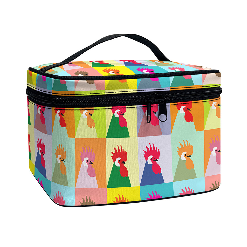 Colorful Rooster Pattern Print Travel Makeup Bag