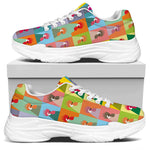 Colorful Rooster Pattern Print White Chunky Shoes