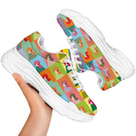 Colorful Rooster Pattern Print White Chunky Shoes