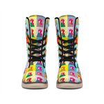 Colorful Rooster Pattern Print Winter Boots