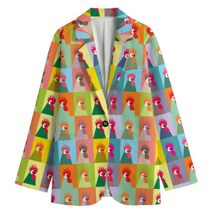 Colorful Rooster Pattern Print Women's Blazer