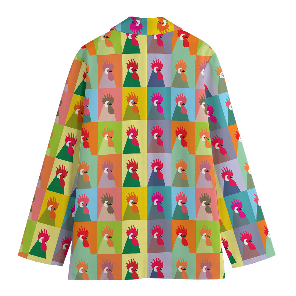 Colorful Rooster Pattern Print Women's Blazer