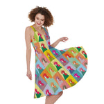 Colorful Rooster Pattern Print Women's Sleeveless Dress