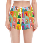 Colorful Rooster Pattern Print Women's Split Running Shorts