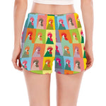Colorful Rooster Pattern Print Women's Split Running Shorts