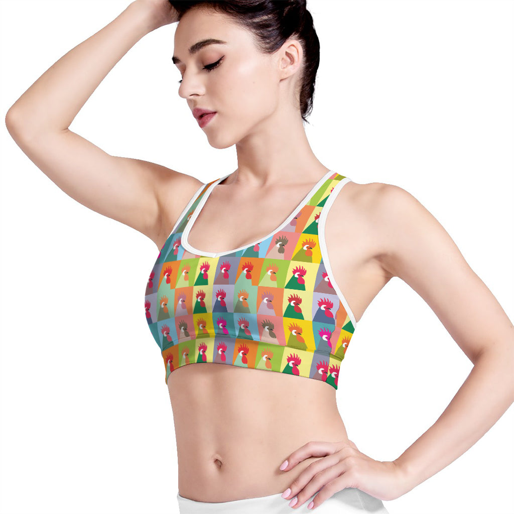 Colorful Rooster Pattern Print Women's Sports Bra