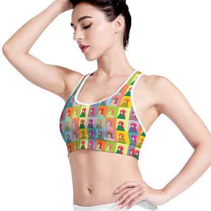 Colorful Rooster Pattern Print Women's Sports Bra