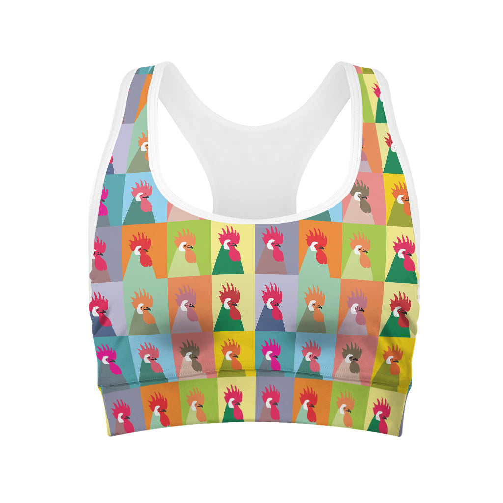 Colorful Rooster Pattern Print Women's Sports Bra