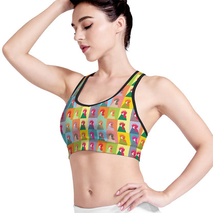 Colorful Rooster Pattern Print Women's Sports Bra