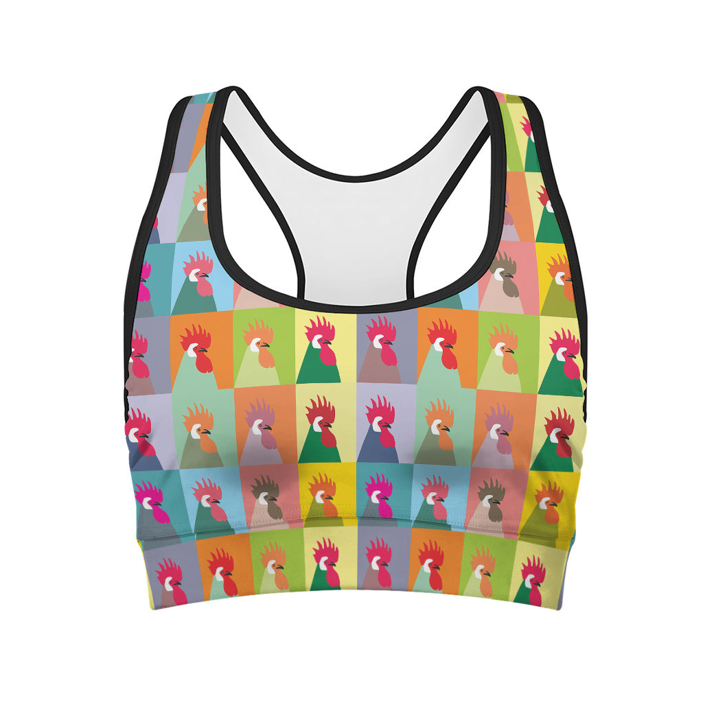 Colorful Rooster Pattern Print Women's Sports Bra