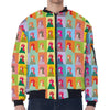 Colorful Rooster Pattern Print Zip Sleeve Bomber Jacket