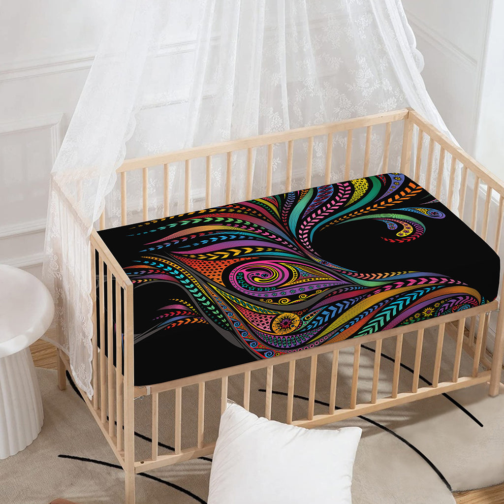 Colorful Rooster Print Baby Crib Sheet