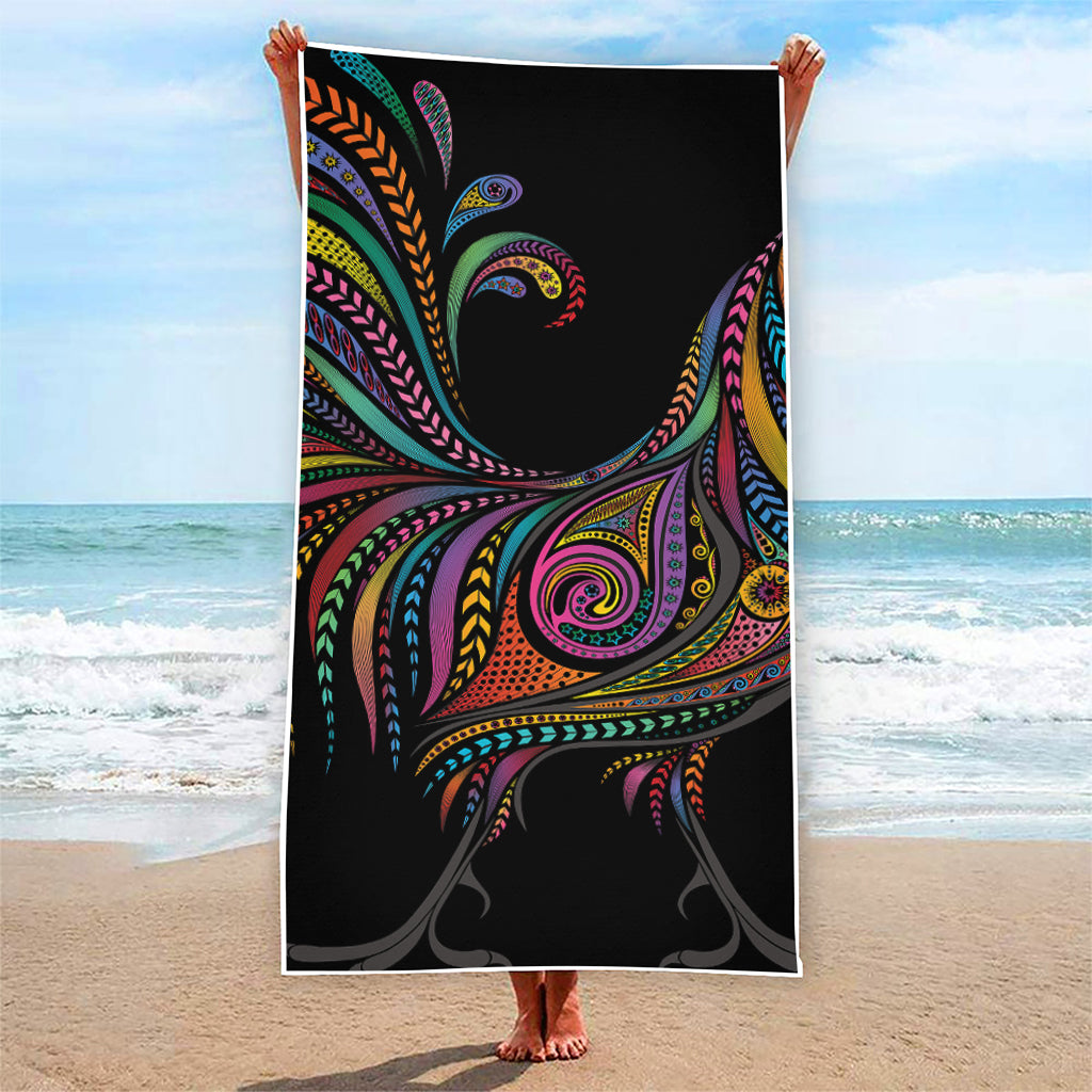 Colorful Rooster Print Beach Towel