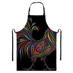 Colorful Rooster Print Bib Apron With Pocket