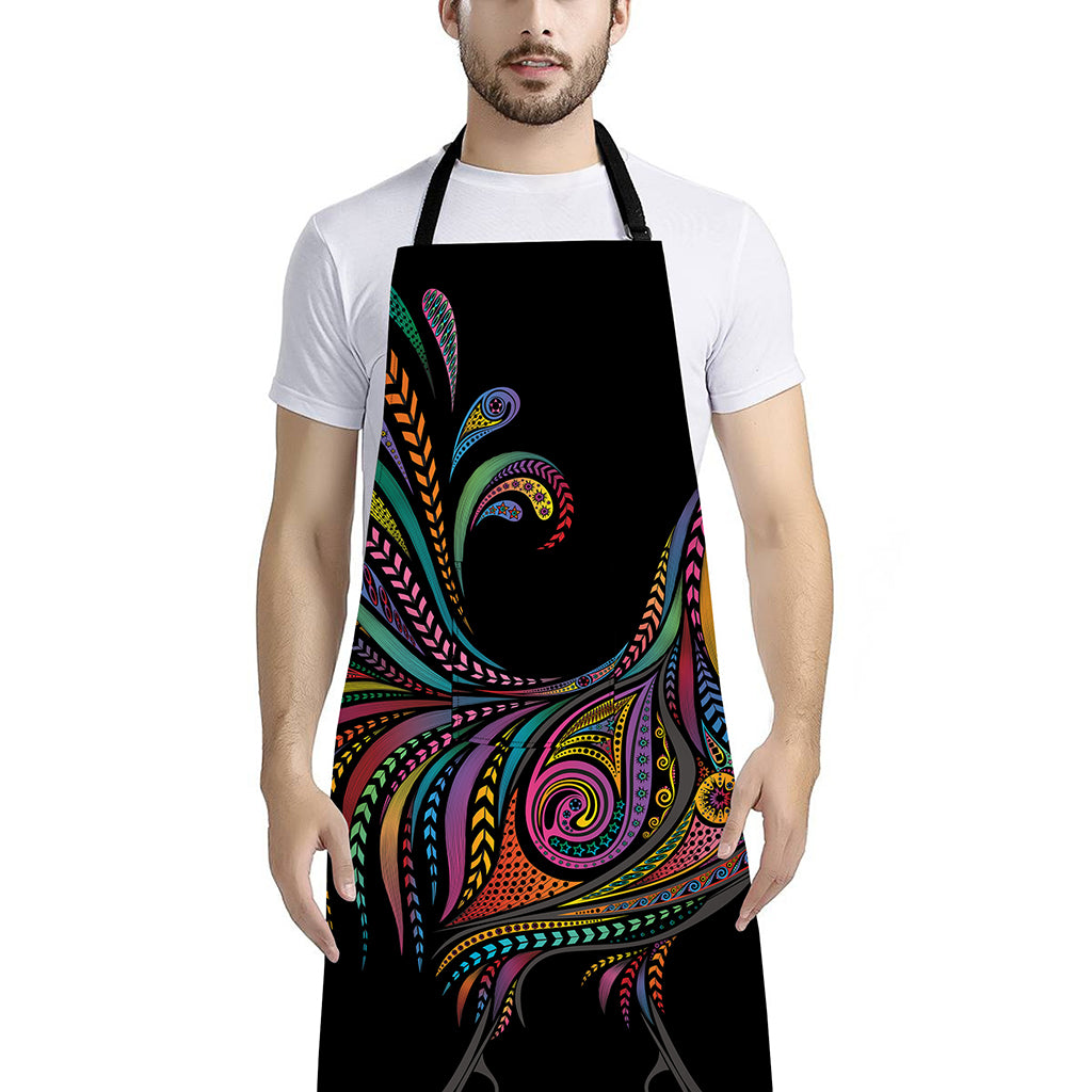 Colorful Rooster Print Bib Apron With Pocket