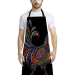 Colorful Rooster Print Bib Apron With Pocket