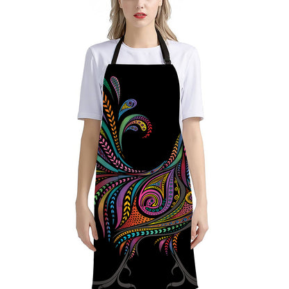 Colorful Rooster Print Bib Apron With Pocket