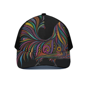 Colorful Rooster Print Black Mesh Trucker Cap