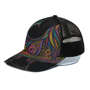 Colorful Rooster Print Black Mesh Trucker Cap