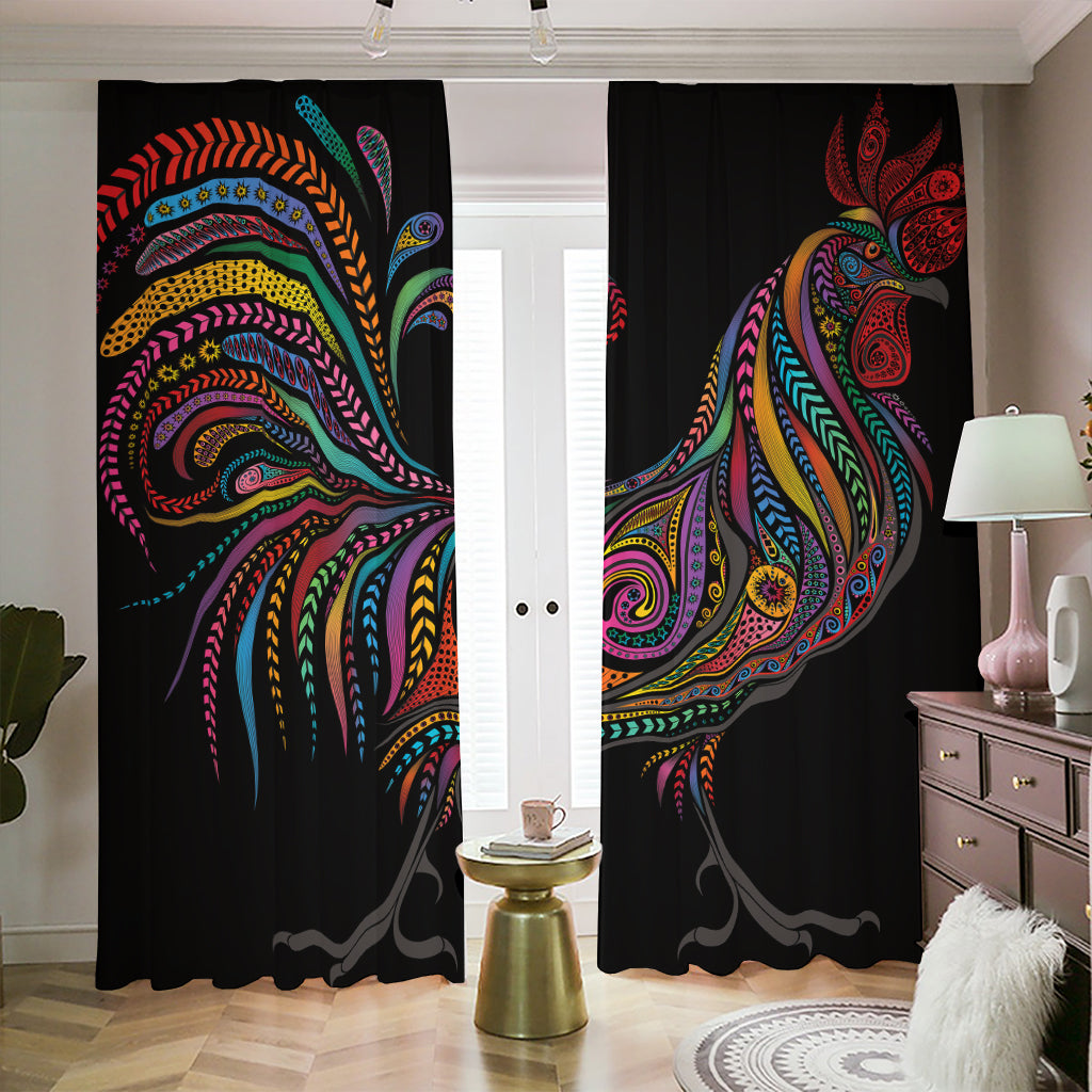 Colorful Rooster Print Blackout Pencil Pleat Curtains