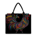 Colorful Rooster Print Canvas Tote Bag