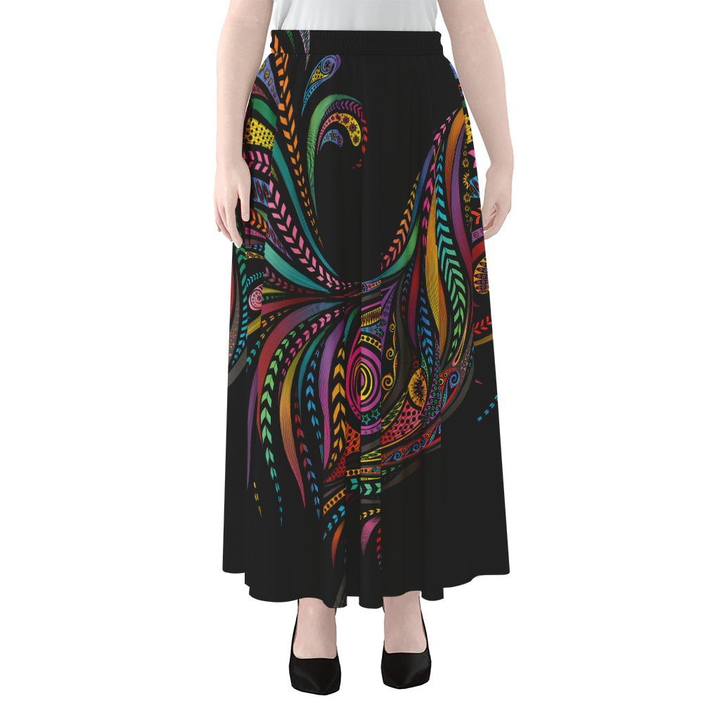 Colorful Rooster Print Chiffon Maxi Skirt