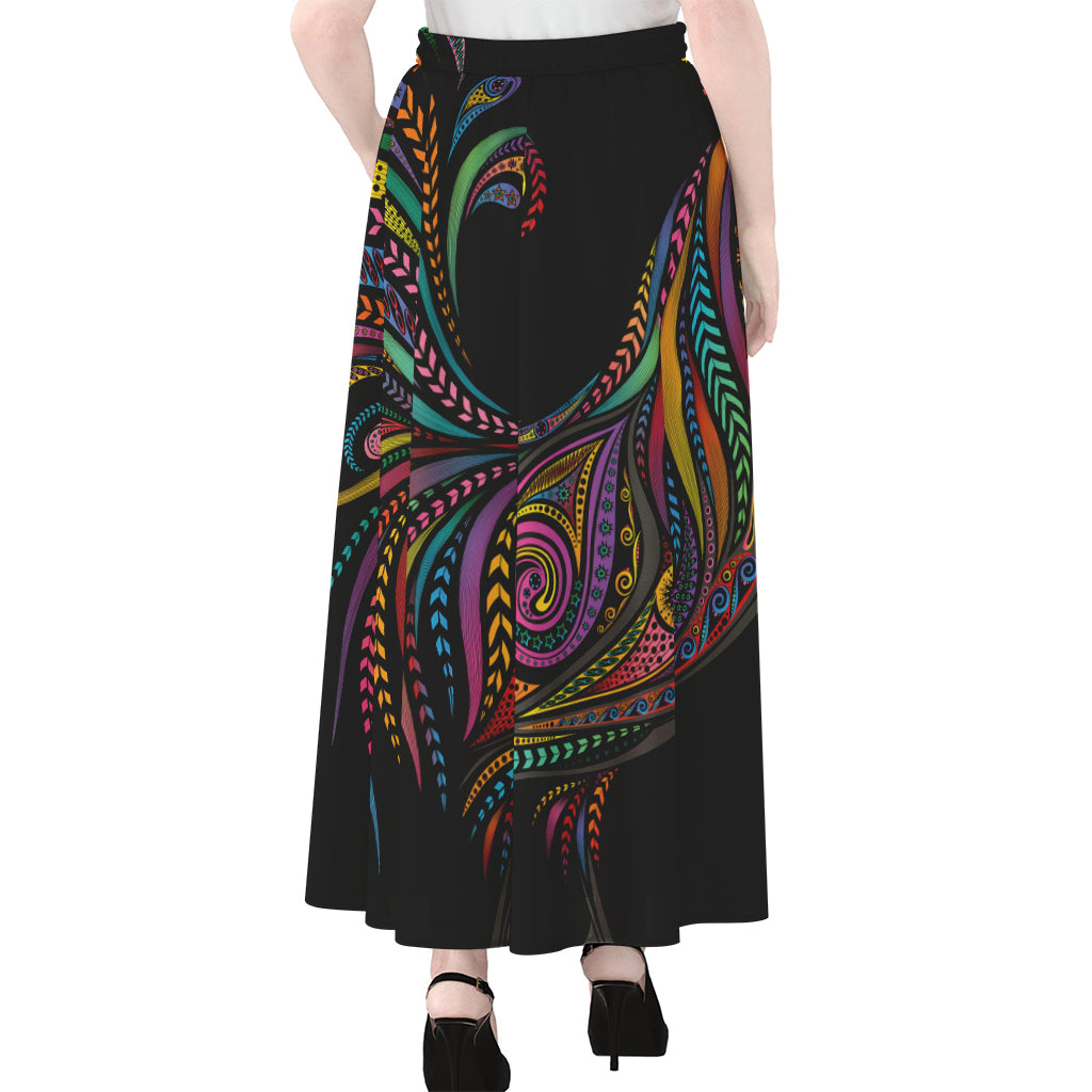 Colorful Rooster Print Chiffon Maxi Skirt