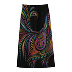 Colorful Rooster Print Cotton Front Slit Maxi Skirt