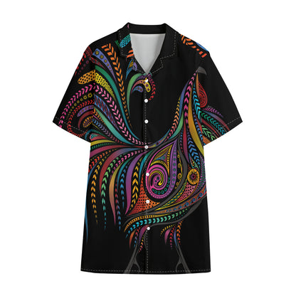 Colorful Rooster Print Cotton Hawaiian Shirt
