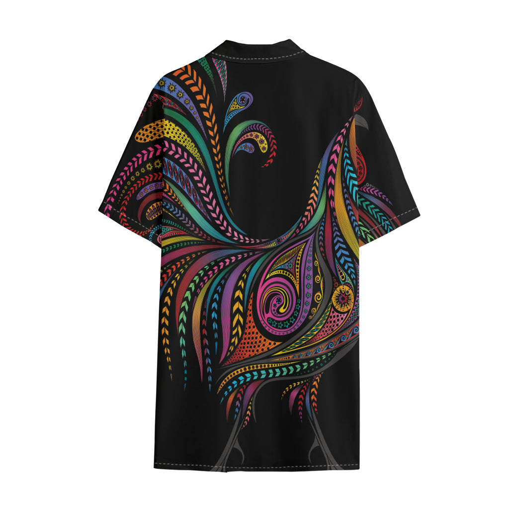 Colorful Rooster Print Cotton Hawaiian Shirt