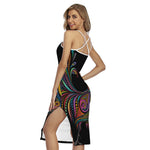 Colorful Rooster Print Cross Back Cami Dress