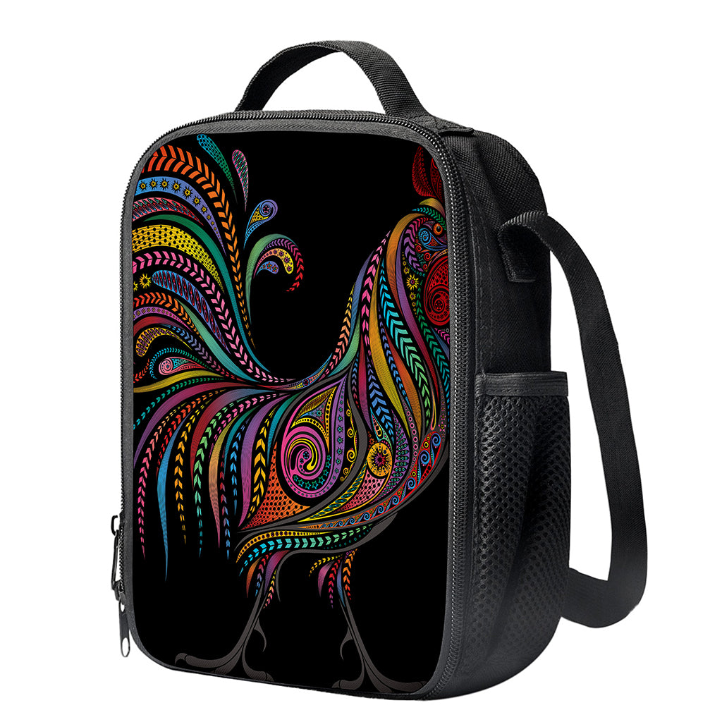 Colorful Rooster Print Crossbody Lunch Bag