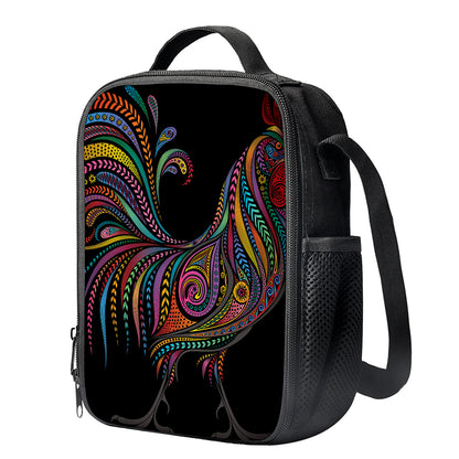 Colorful Rooster Print Crossbody Lunch Bag