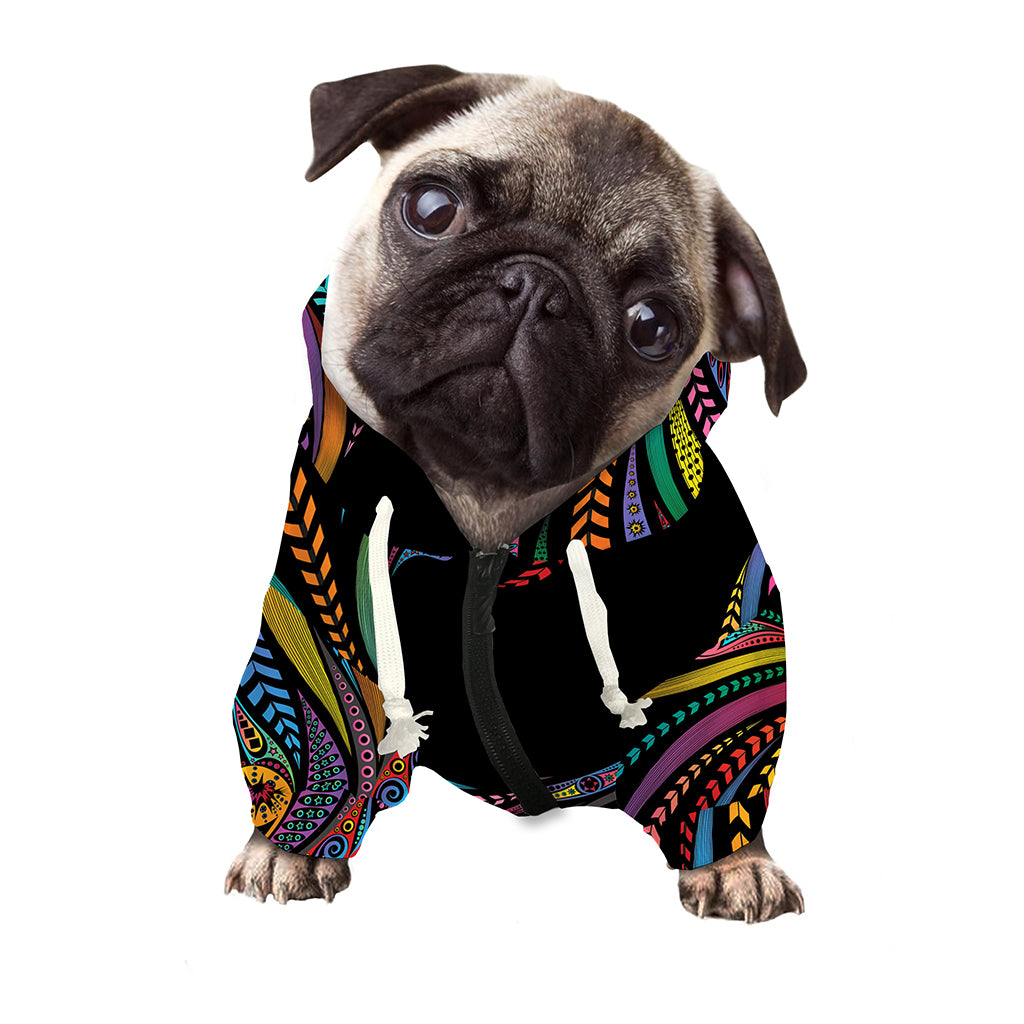 Colorful Rooster Print Dog Zip Up Hoodie