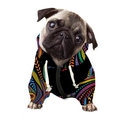 Colorful Rooster Print Dog Zip Up Hoodie