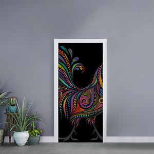 Colorful Rooster Print Door Sticker