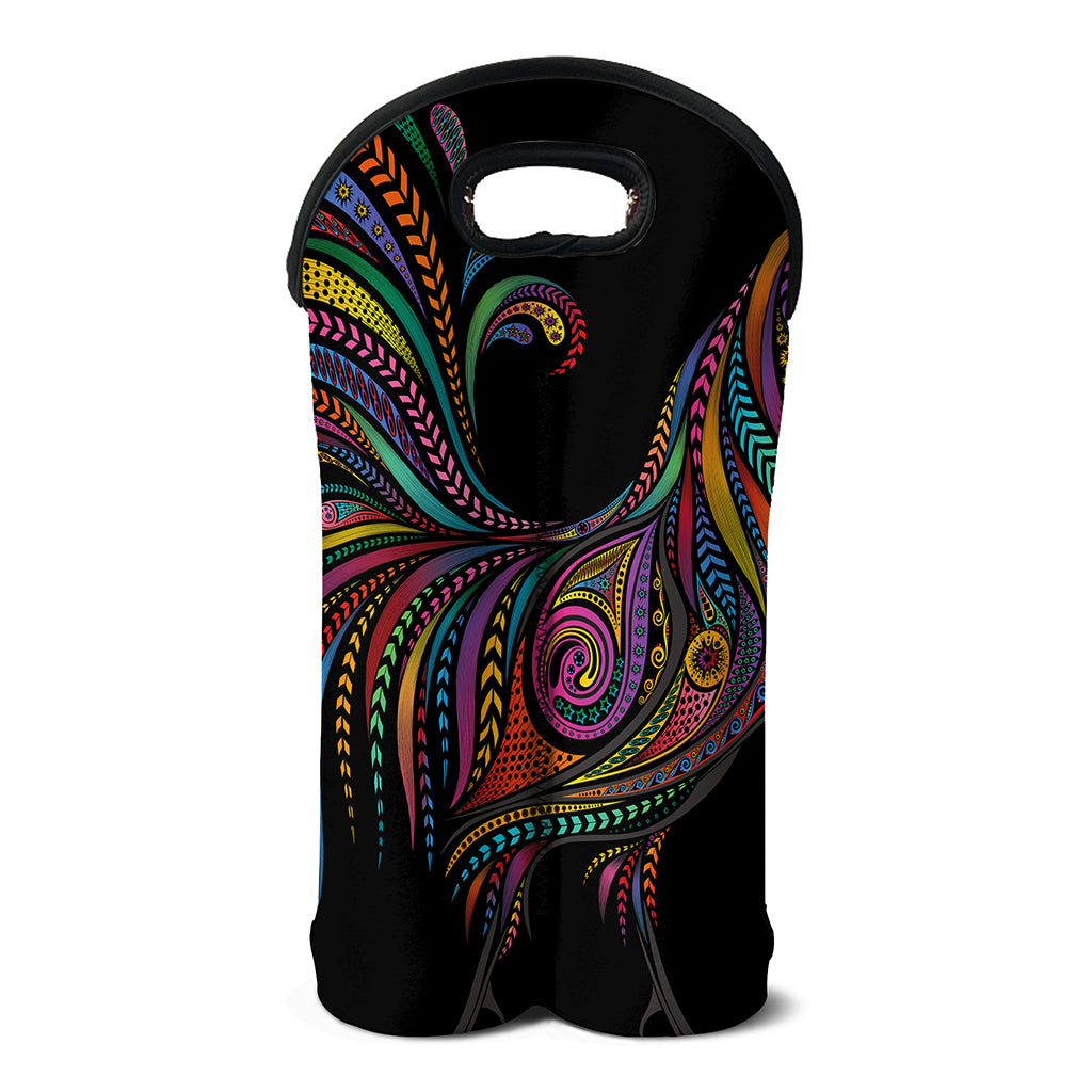 Colorful Rooster Print Double Neoprene Wine Tote