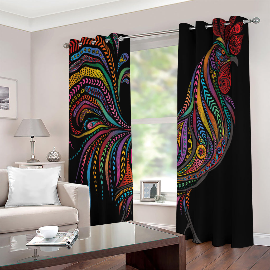 Colorful Rooster Print Extra Wide Grommet Curtains