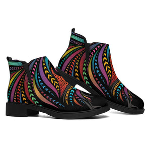 Colorful Rooster Print Flat Ankle Boots