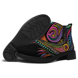 Colorful Rooster Print Flat Ankle Boots