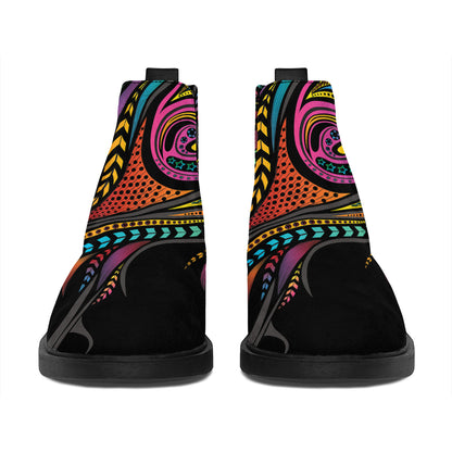 Colorful Rooster Print Flat Ankle Boots