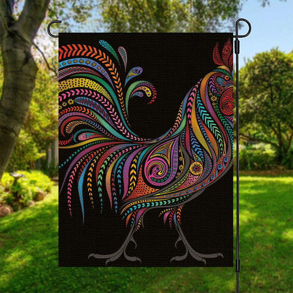 Colorful Rooster Print Garden Flag