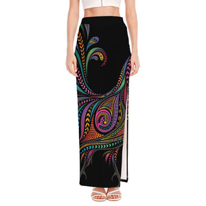 Colorful Rooster Print High Slit Maxi Skirt