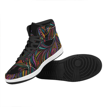Colorful Rooster Print High Top Leather Sneakers
