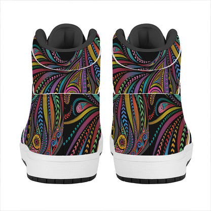 Colorful Rooster Print High Top Leather Sneakers
