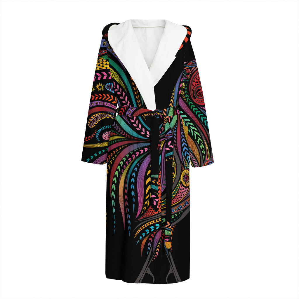 Colorful Rooster Print Hooded Bathrobe