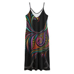 Colorful Rooster Print Jersey Midi Cami Dress