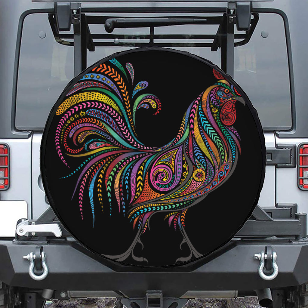 Colorful Rooster Print Leather Spare Tire Cover