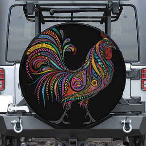 Colorful Rooster Print Leather Spare Tire Cover