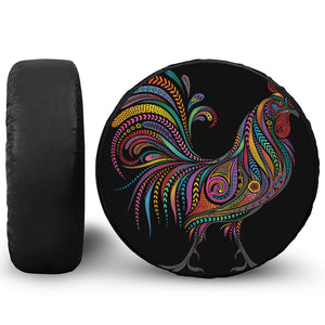 Colorful Rooster Print Leather Spare Tire Cover